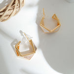 Beige and White Hexagon Earrings