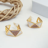 Beige and White Hexagon Earrings