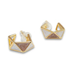 Beige and White Hexagon Earrings