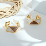 Beige and White Hexagon Earrings